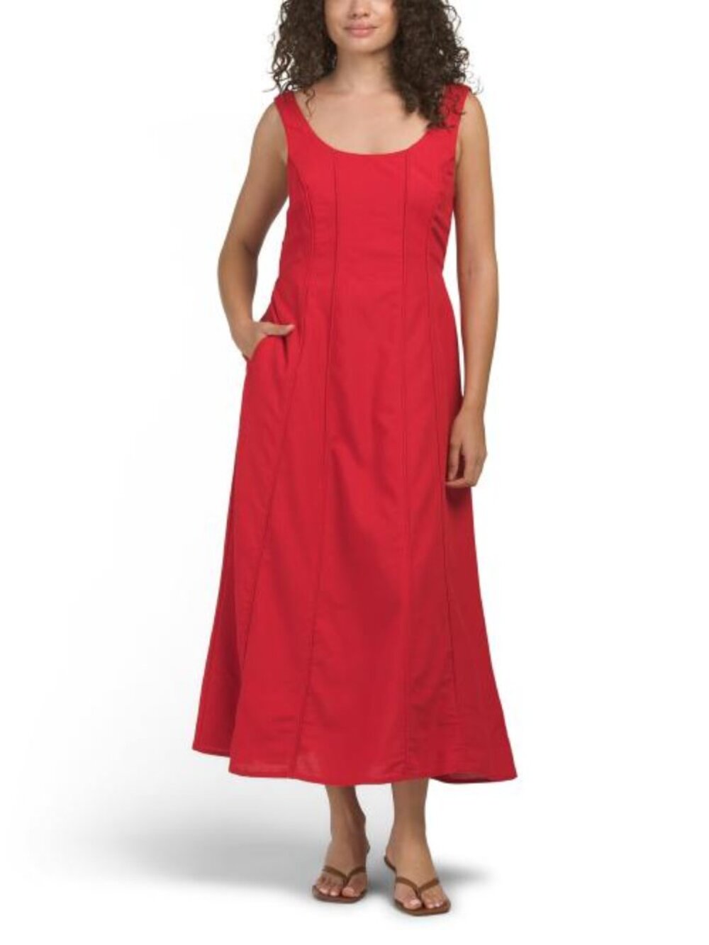 LEA Linen Blend Seamed Maxi Dress